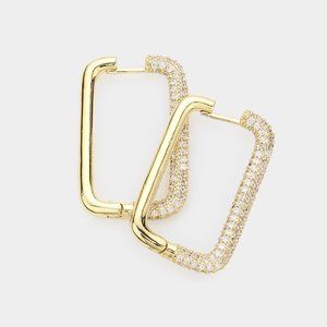 Rectangle Huggie Hoop Earrings delictaely embellished with Cubic Zirconia stone